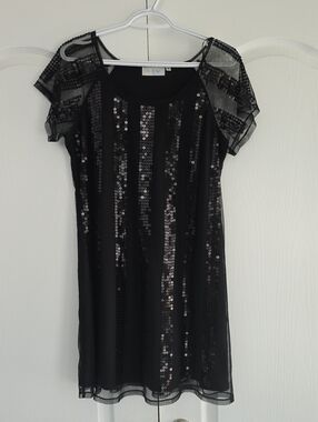 Alice Blue Black Sequin Mini Dress with Sheer Short Sleeves
